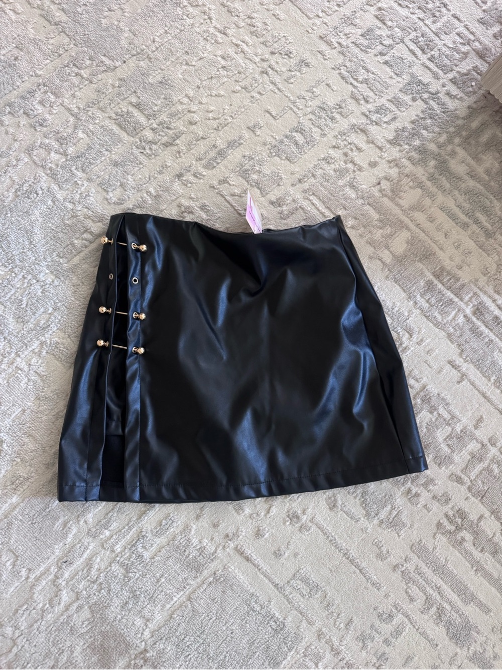 Black Faux Leather Mini Skirt with Side Ring Detail